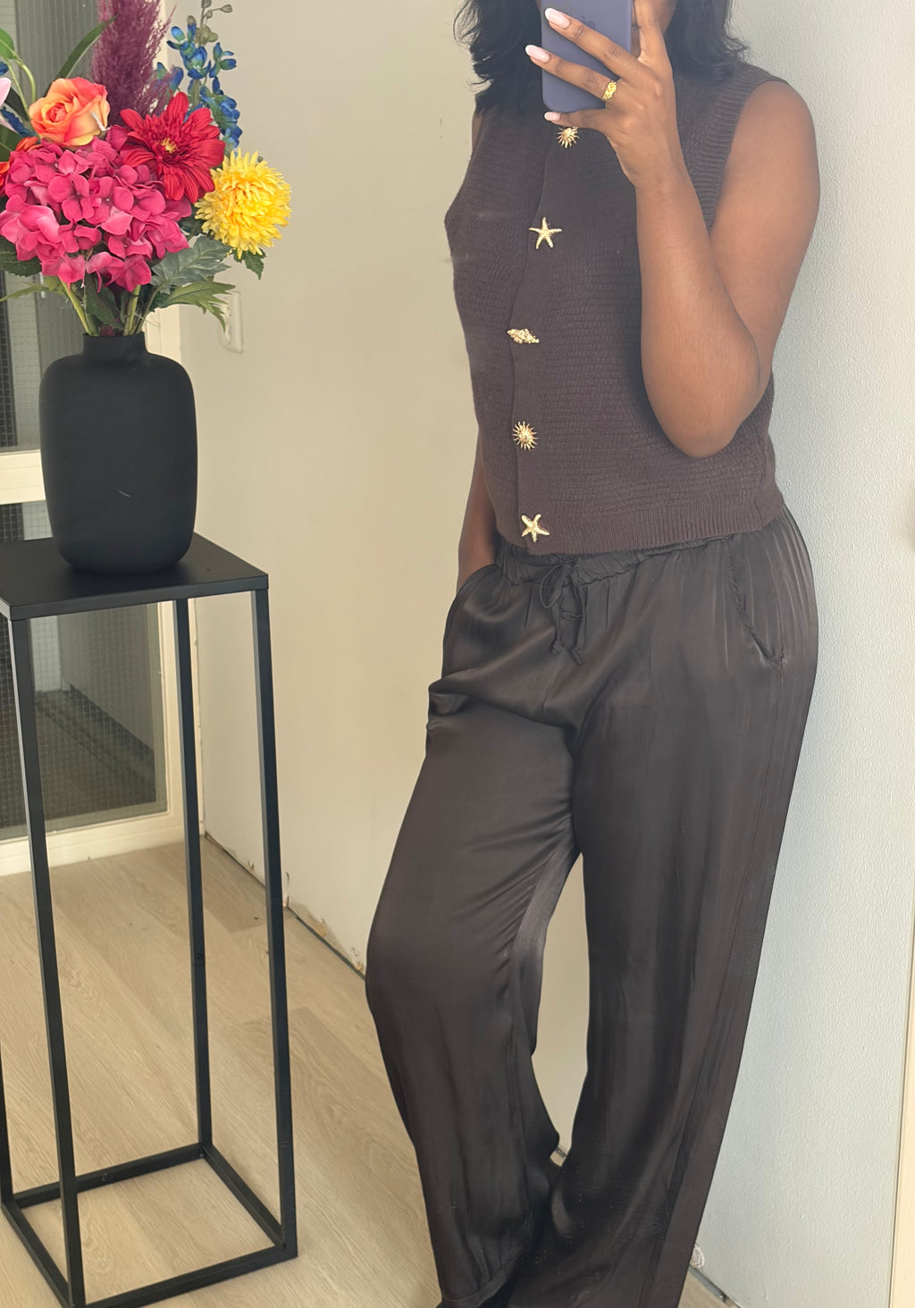 MILLY BROWN SATIN PANTS