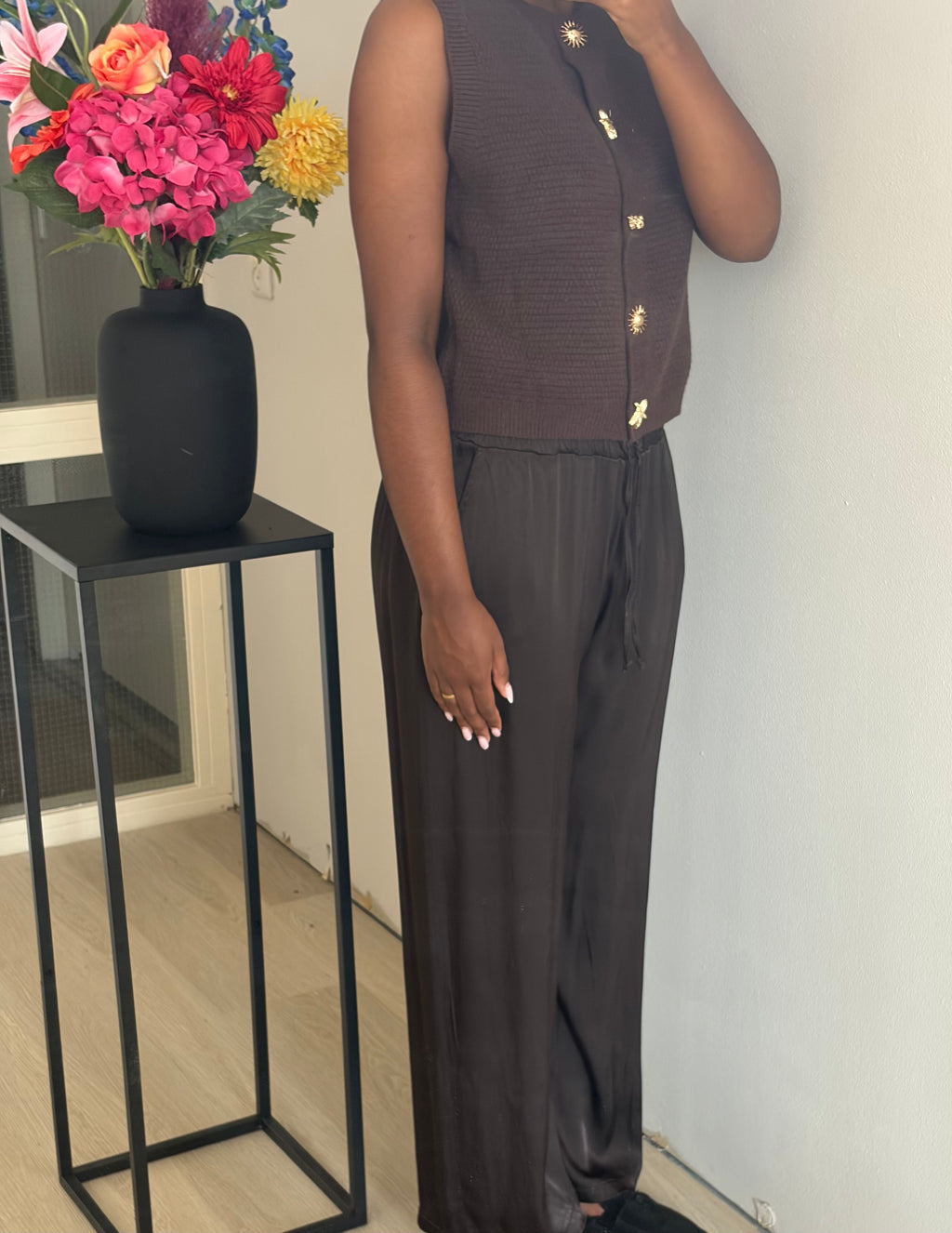 MILLY BROWN SATIN PANTS
