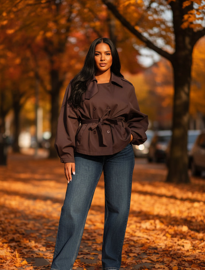 BIBI CROPPED PLUM TRENCHCOAT